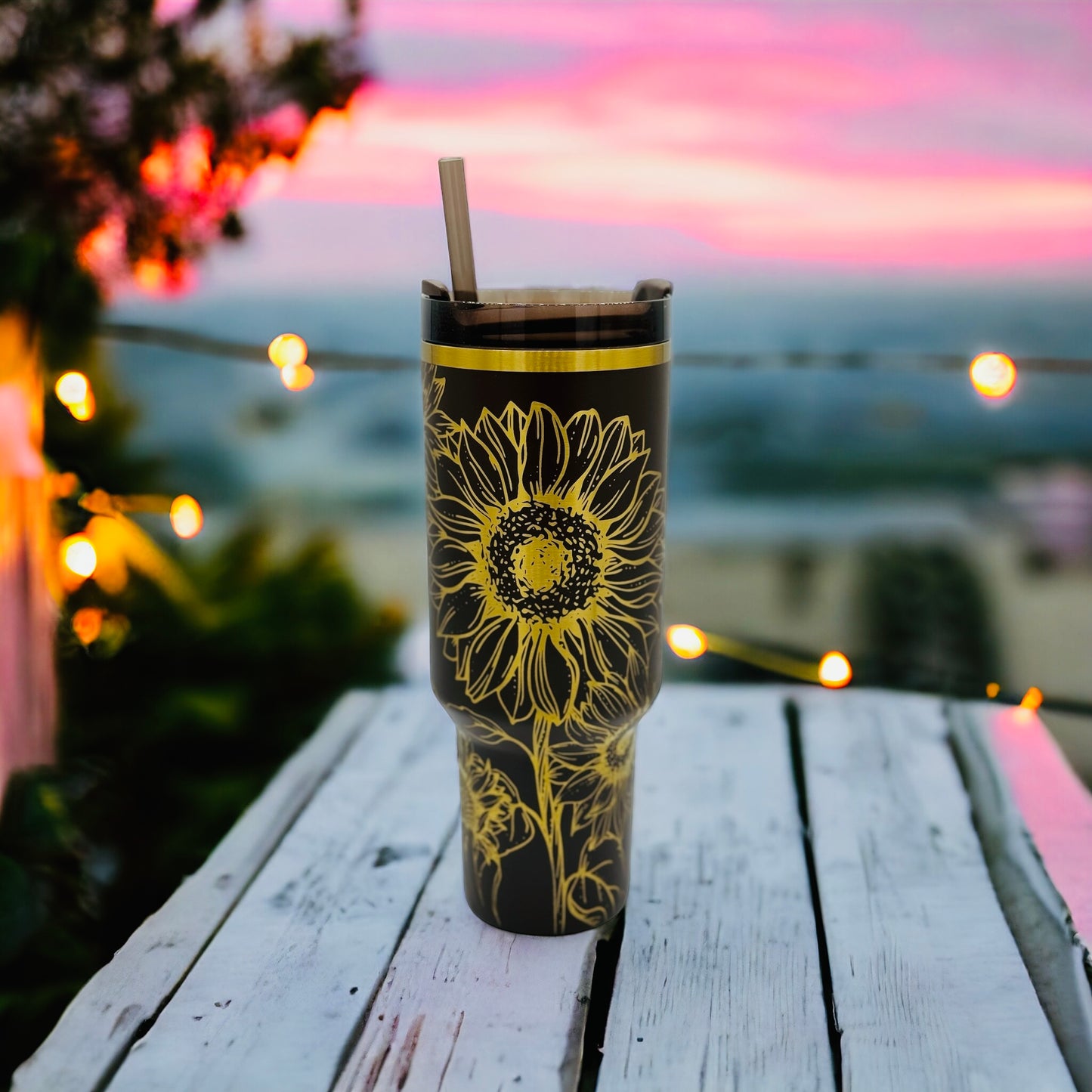 Sunflowers Engraved Chocolate Gold Stanley 40 0z Tumbler