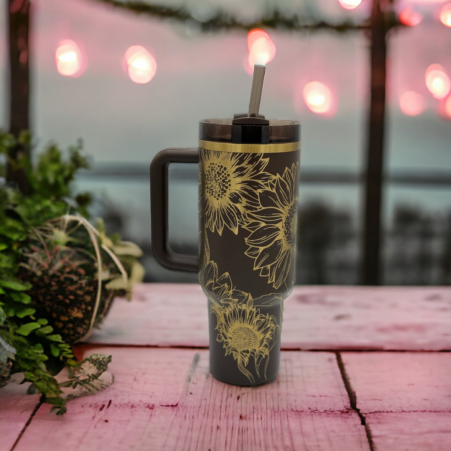 Sunflowers Engraved Chocolate Gold Stanley 40 0z Tumbler