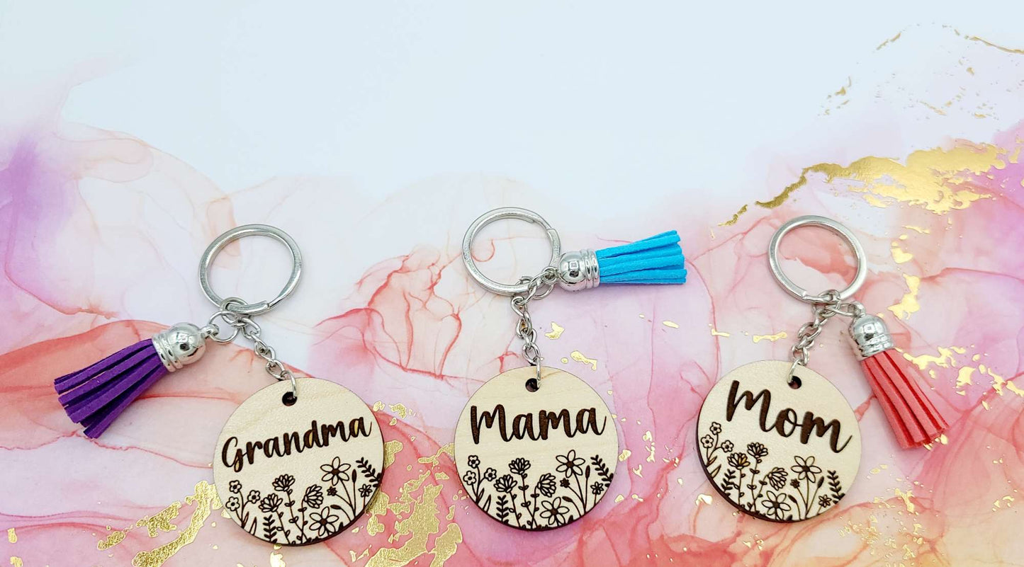 Mom Grandma Nana Mama Mimi Floral Keychain