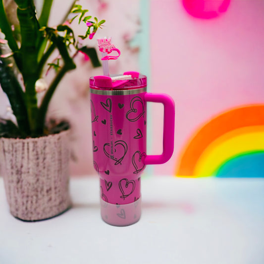 Winter Pink Starbucks Edition Stanley 40 oz H20 Hearts Engraved Tumbler