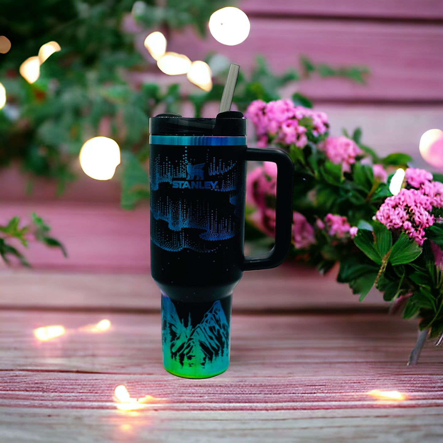 Northern Lights Engraved Black Chroma Stanley 40 0z Tumbler