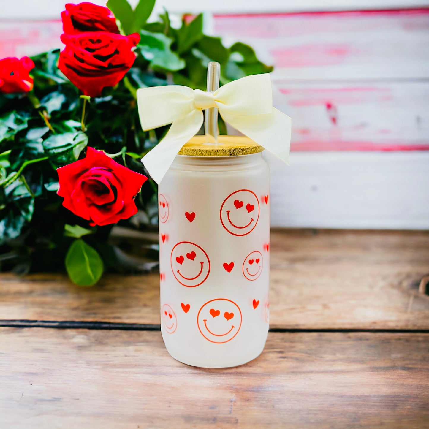 Heart Smiley Face Heart Eyes Smile Face Heart 16 oz Glass Tumbler