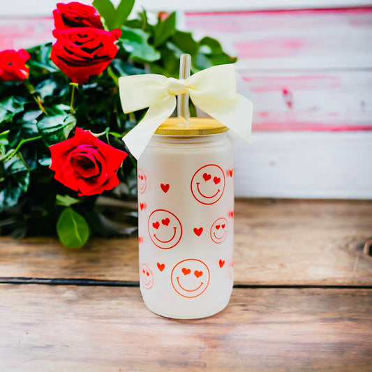 Heart Smiley Face Heart Eyes Smile Face Heart 16 oz Glass Tumbler