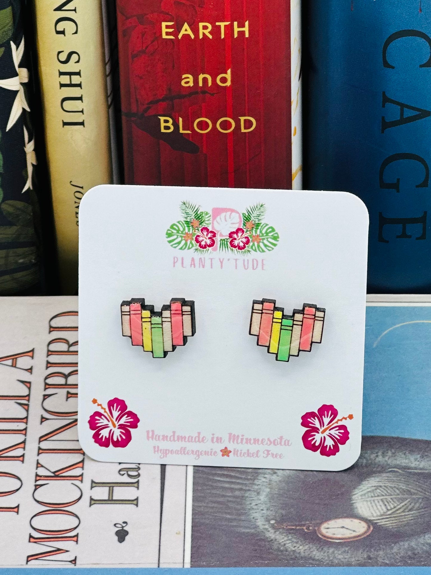 Colorful Book Stack Earring Studs