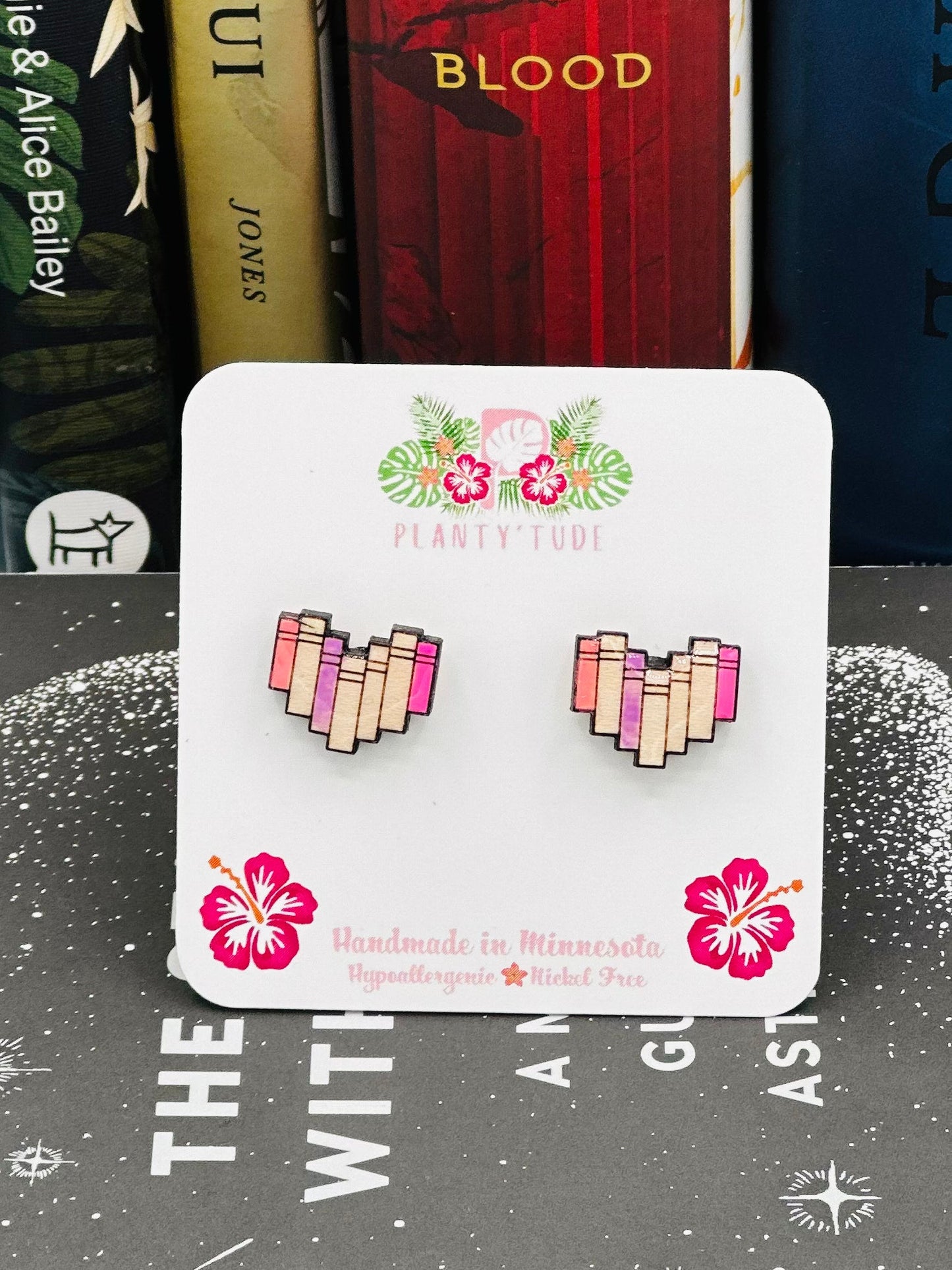 Pink Book Stack Earring Studs