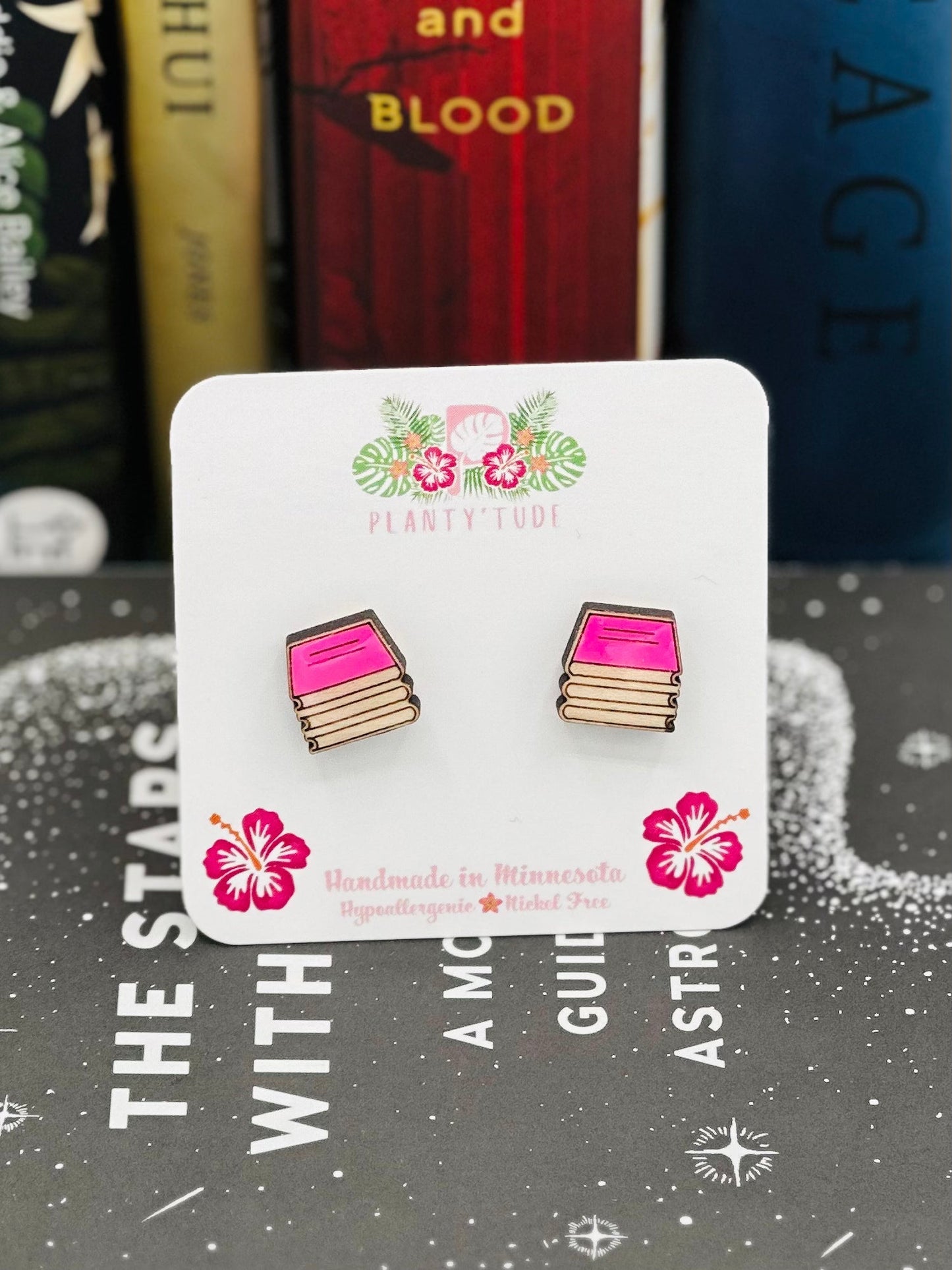 Pink Book Earring Studs