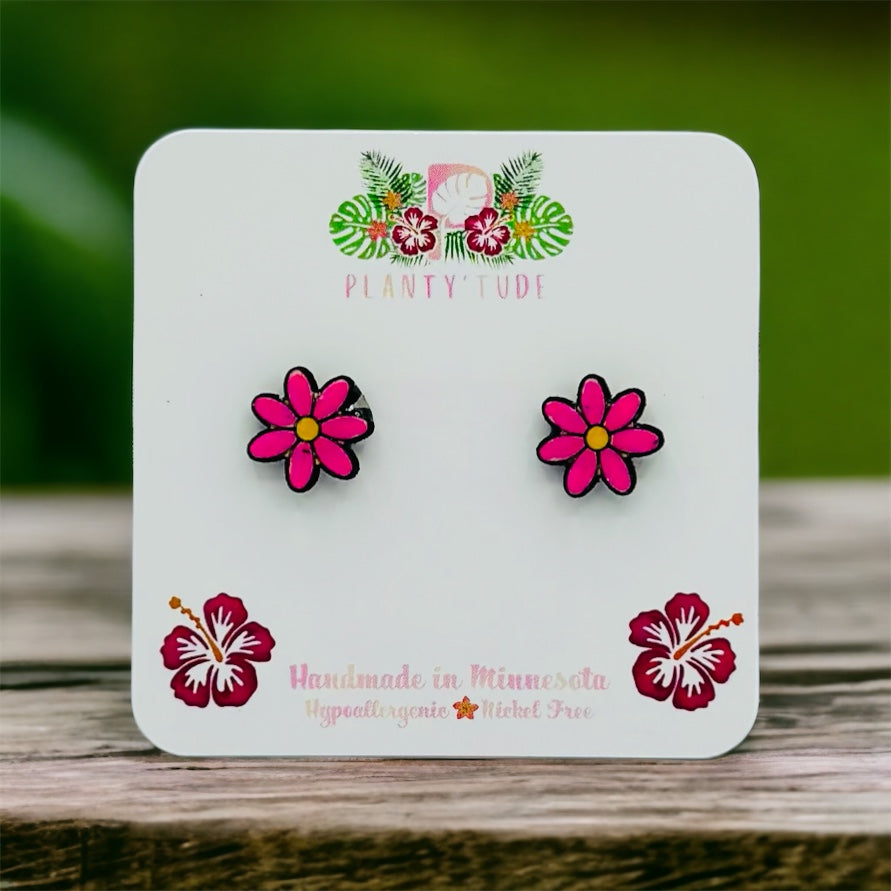 Pink Daisy Earring Studs