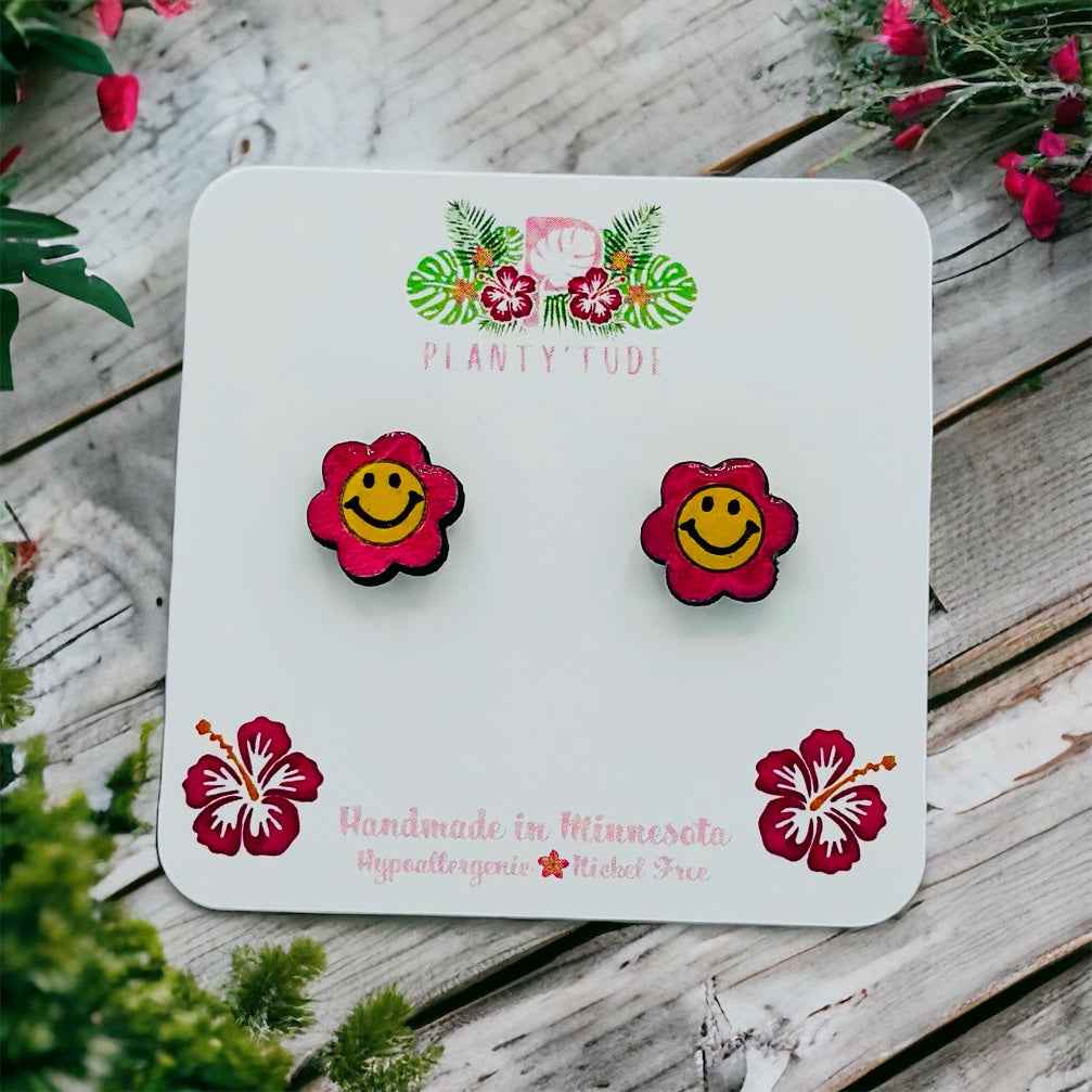 Flower Smiley Earring Studs