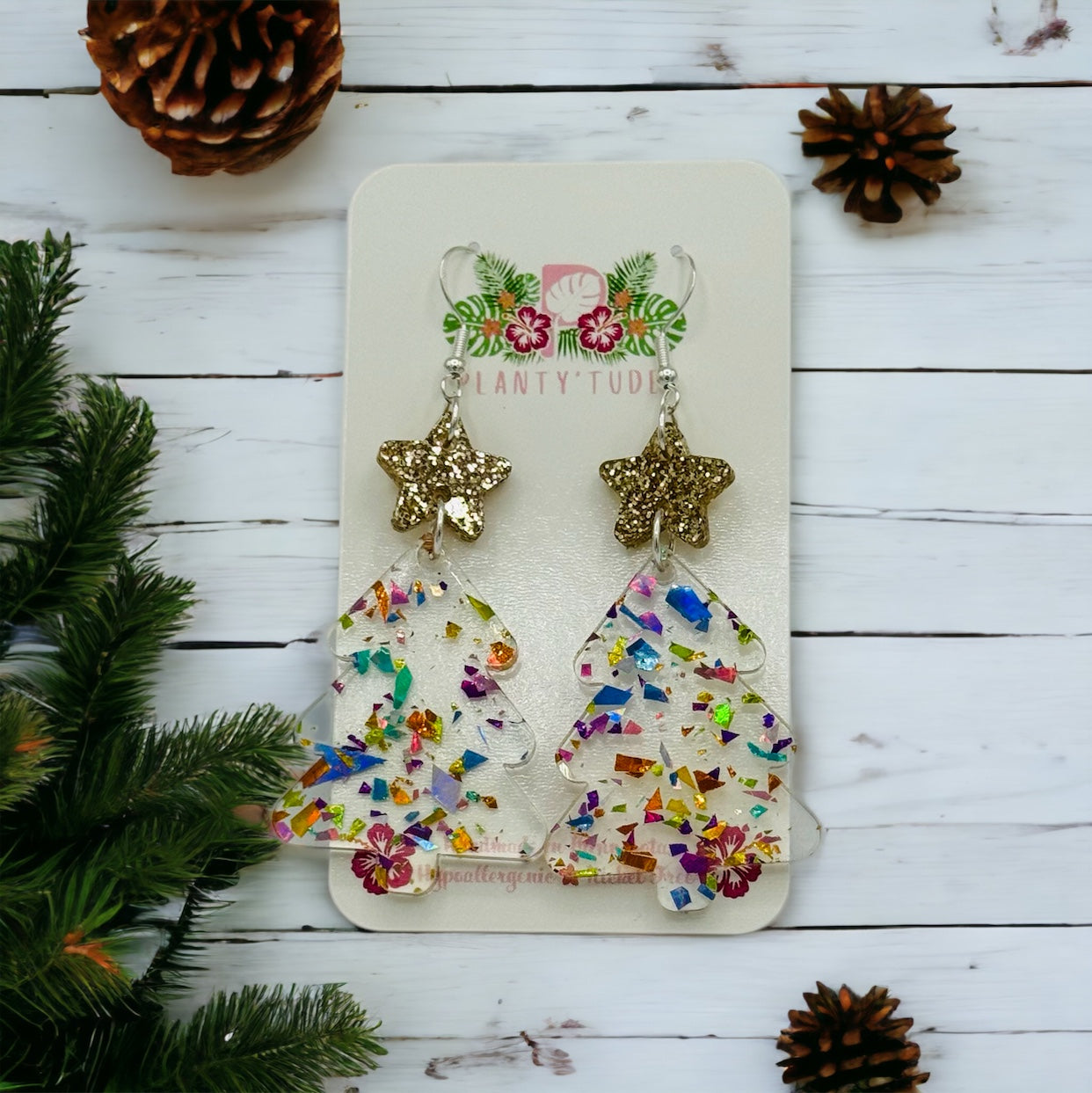Funfetti Christmas Tree and Gold Star Earrings